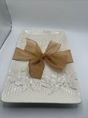 Hallmark Ceramic Decorative Serving Tray with Gold Bow